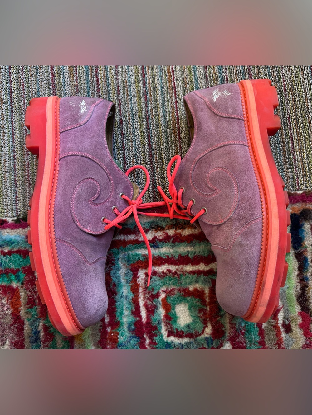 Fluevog 7th Heaven Derby Swirl purple (orchid)/pink suede lace-up shoe -11.5 - Picture 10 of 16